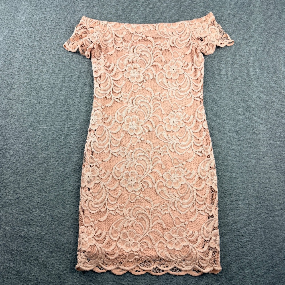 Ambiance Women's S Small Off Shoulder Floral Lace Mini Dress Blush Pink